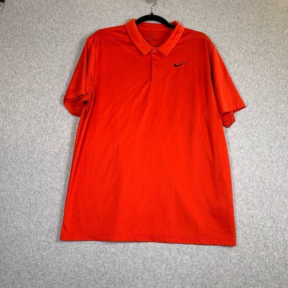 Nike Mens Large Dri Fit Athletic Pullover Polo Shirt Red Short Sleeve Swoosh